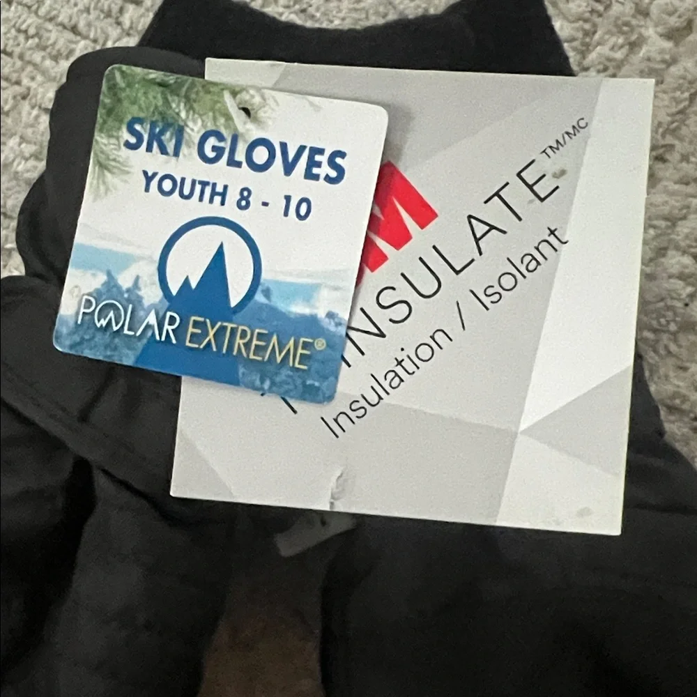 Youth Black Insulated Snow Gloves